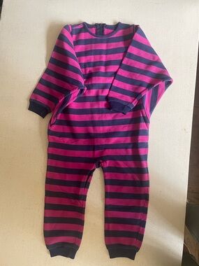 Hanna Pink and Navy Long Sleeve Striped Cotton Jumpsuit